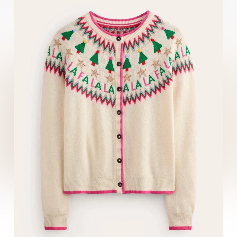 Boden Edie Fair Isle Sweater Cardigan Fa La La Cream Size XS EUC